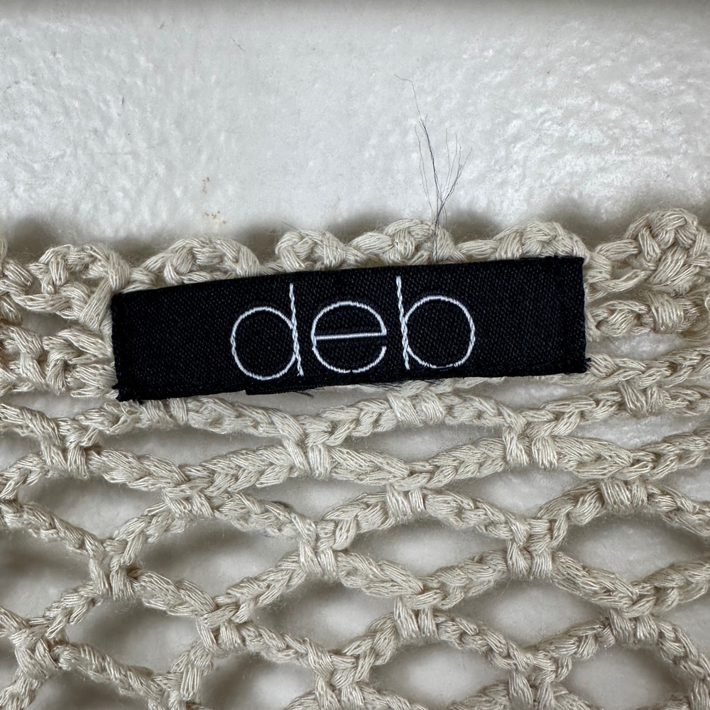 deb Women's OS Crochet Poncho Top Beige Boho Fringe Medallion Knit T44 - Picture 3 of 6